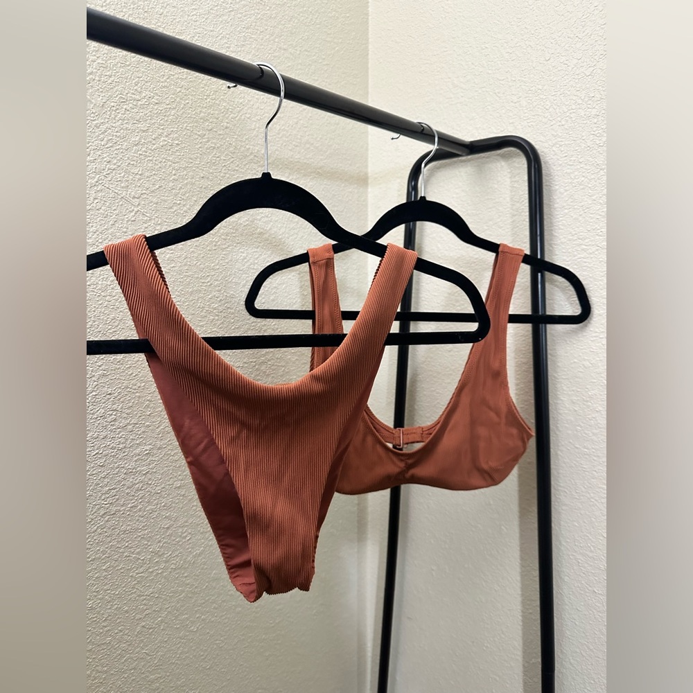 Aerie ribbed burnt orange two-piece swimsuit